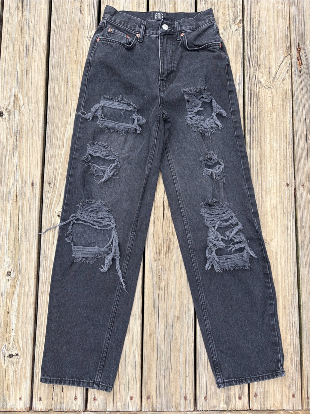 BDG High-Rise Distressed Baggy Jeans in Charcoal